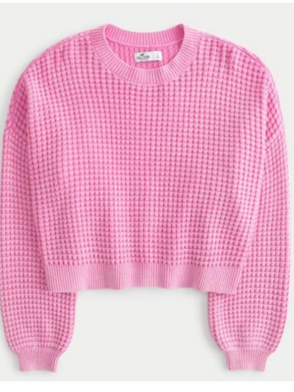 Hollister Easy Waffle Crew in Distressed Pink, light and cropped fit, size XS